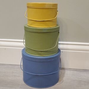 Rustic Storage / Nesting Metal Buckets.  Blue, Green and Yellow.